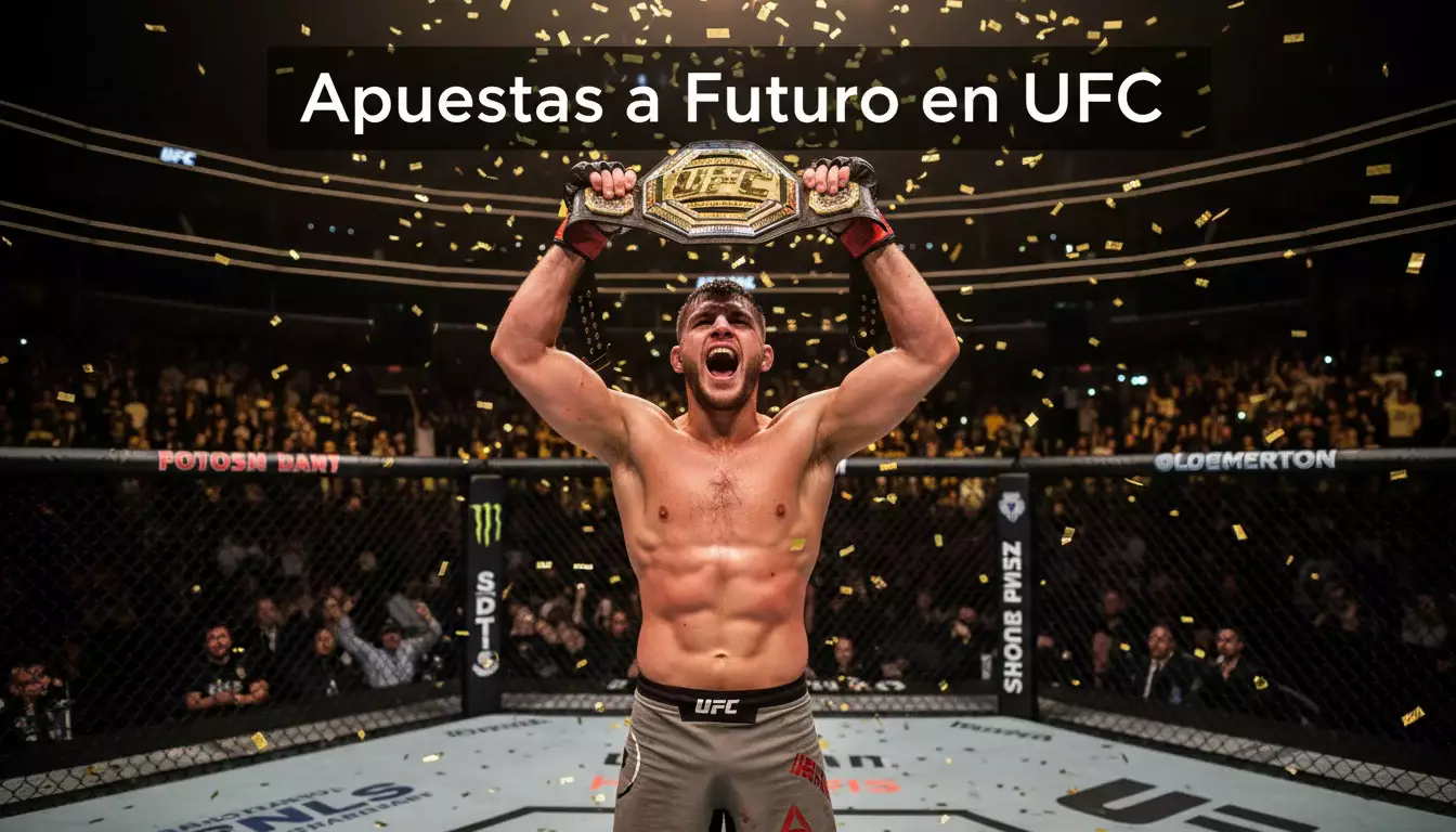 Peleador de UFC celebrando con el cinturón de campeón tras ganar el título