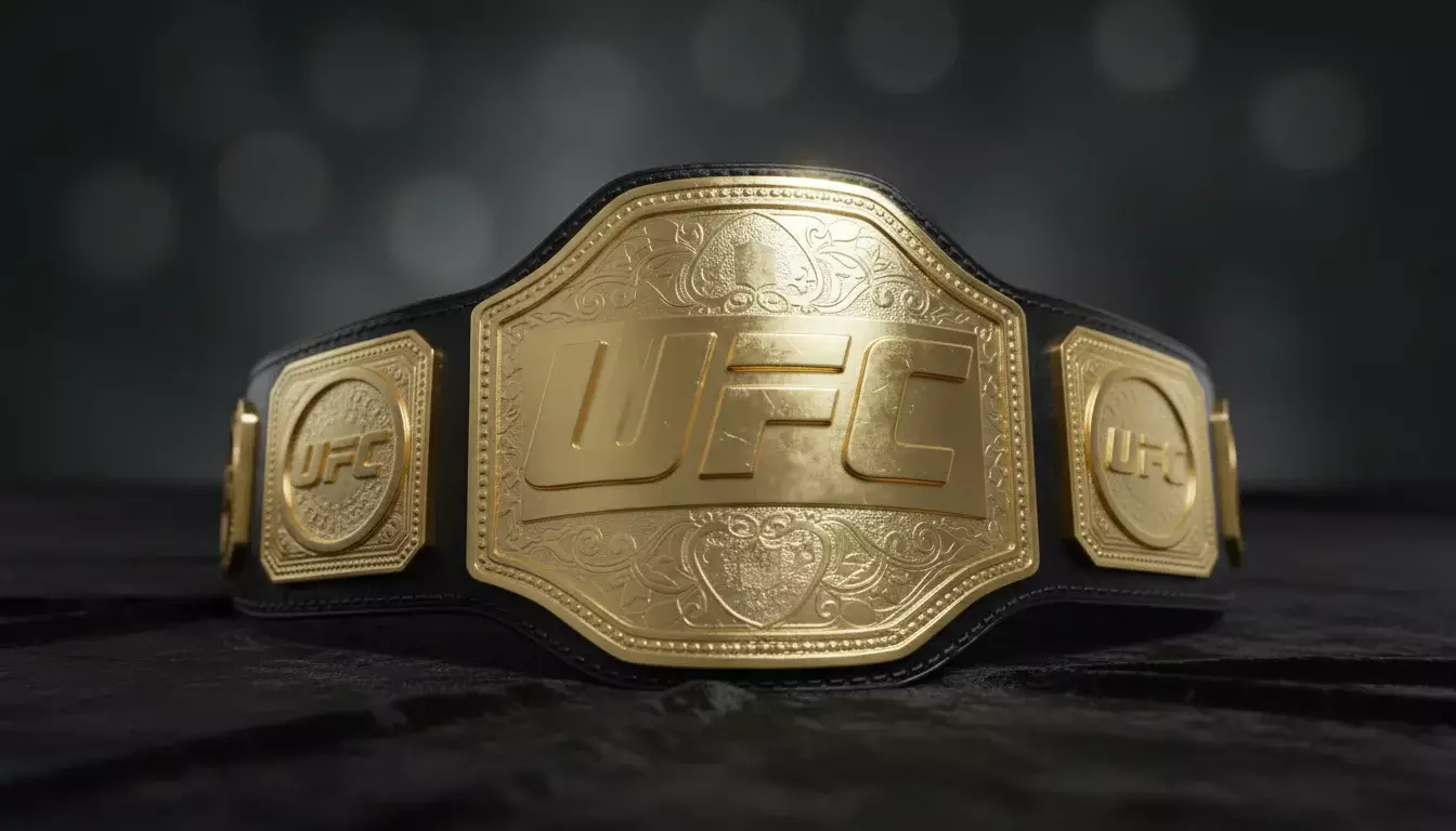 Cinturón de campeón de MMA iluminado sobre una superficie oscura