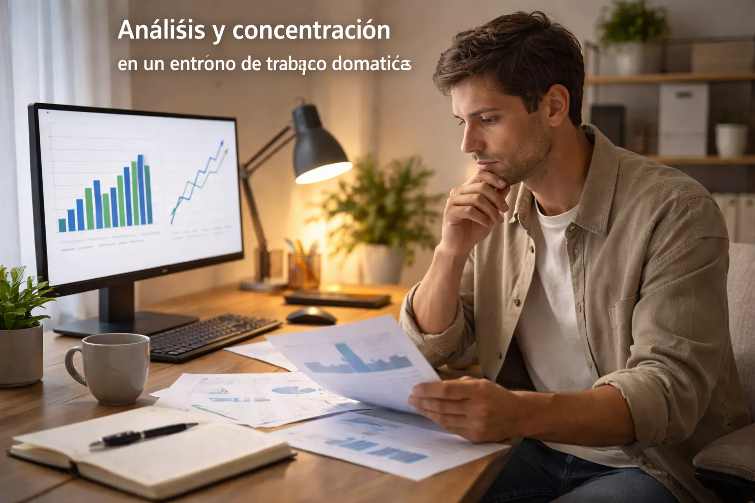 Hombre estudiando diferentes opciones de apuestas en su escritorio