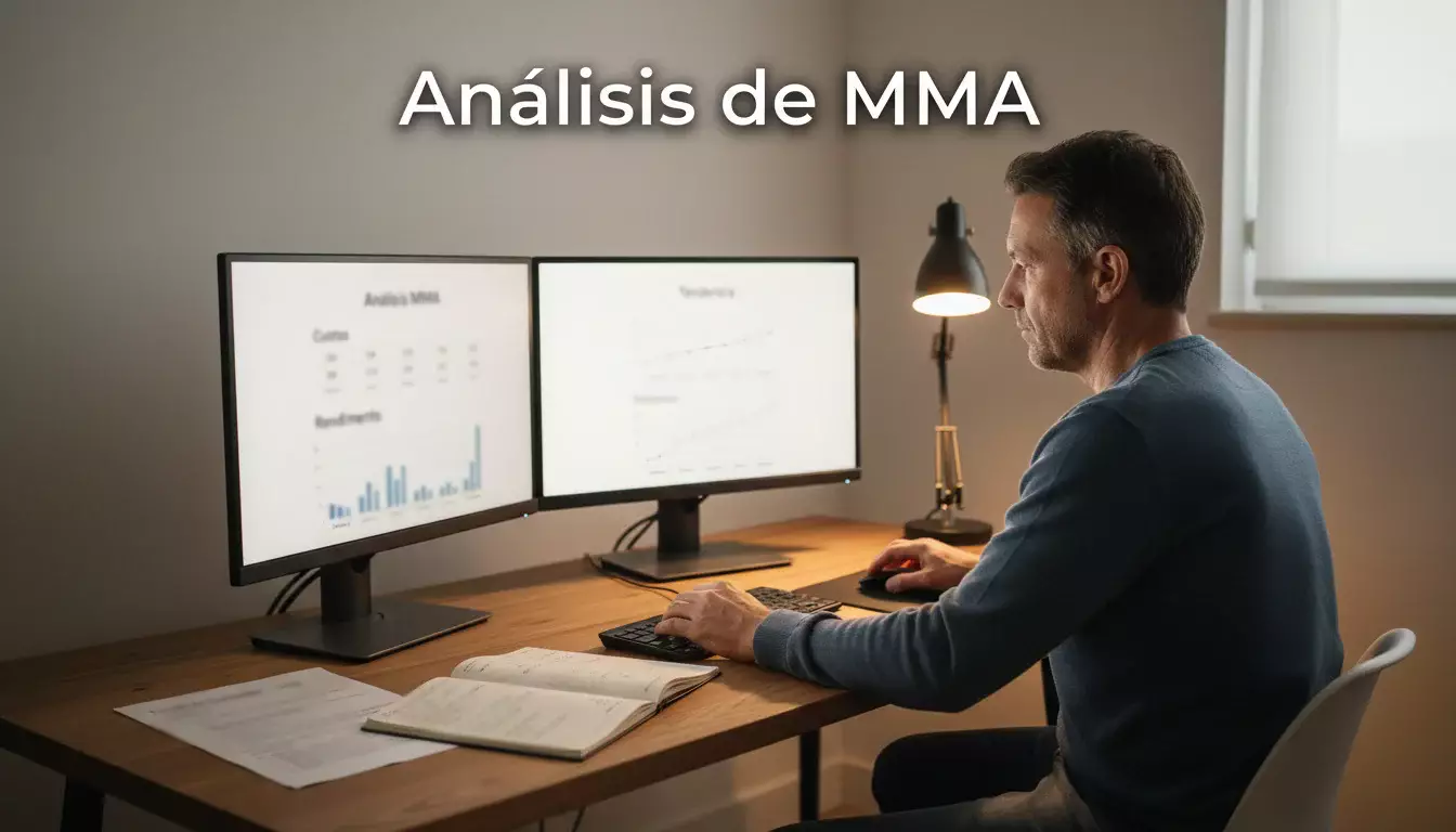 Hombre analizando cuotas de apuestas de MMA en múltiples pantallas de ordenador
