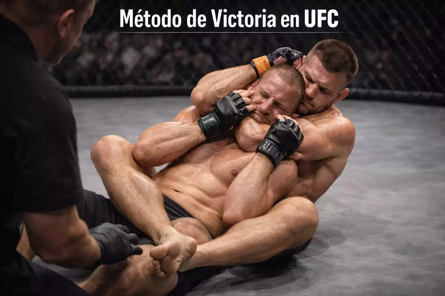Luchador de MMA ejecutando una sumisión en el octágono de UFC