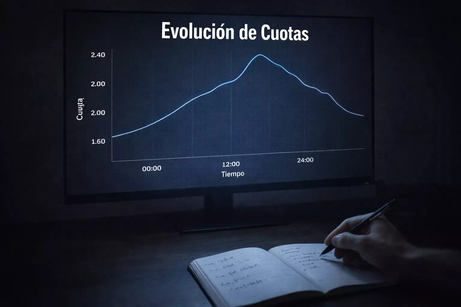 Pantalla mostrando la evolución de líneas de cuotas de un evento de UFC con flechas de tendencia