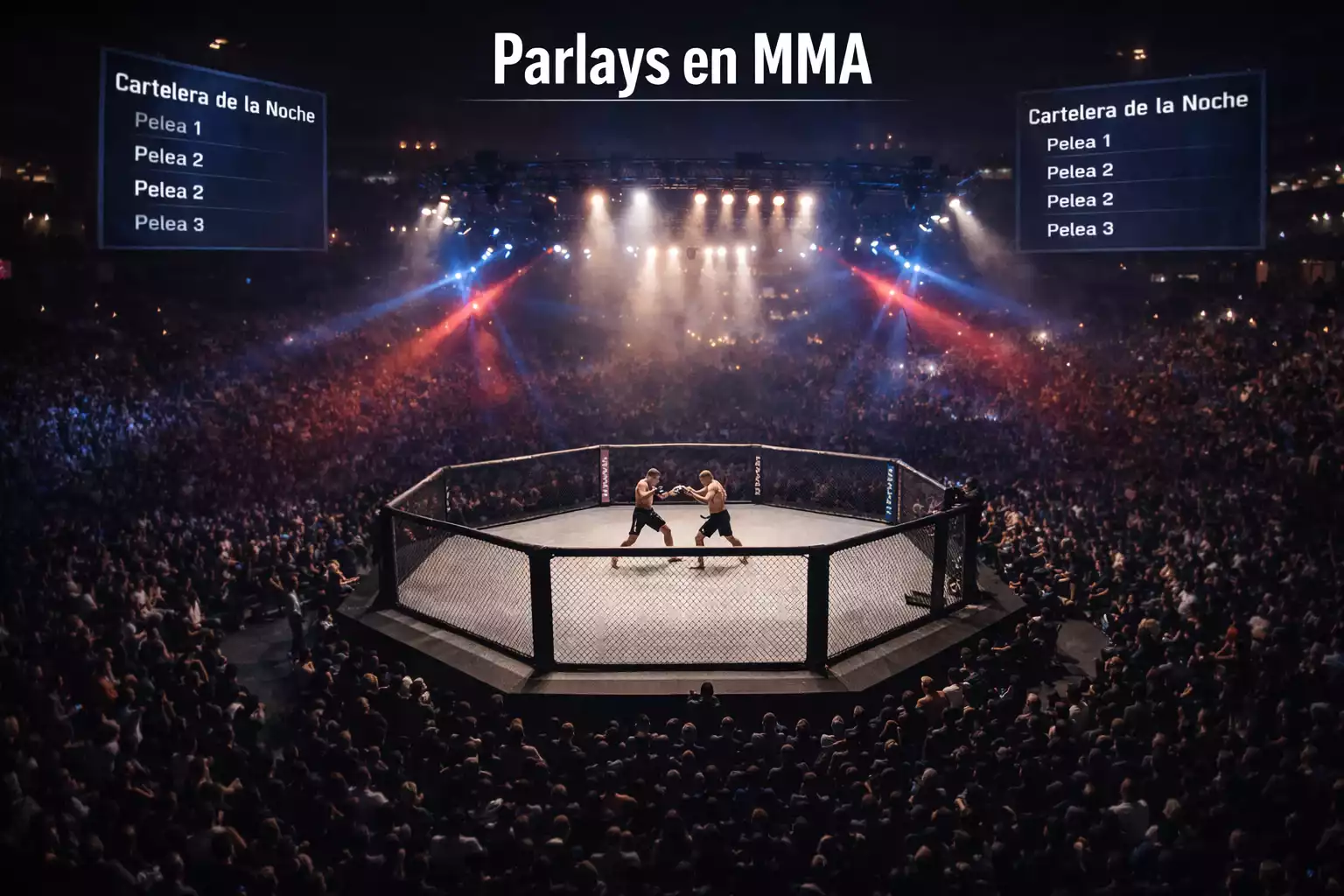 Varios combates de MMA en una cartelera de UFC con peleadores en el octágono