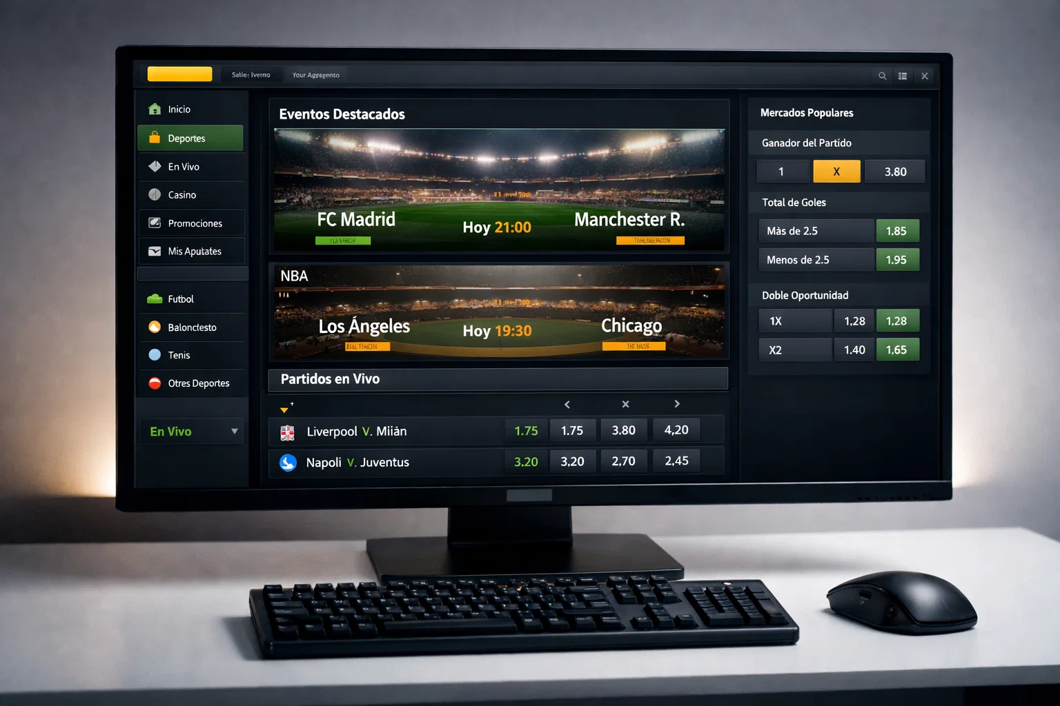 Pantalla de ordenador mostrando interfaz de plataforma de apuestas deportivas