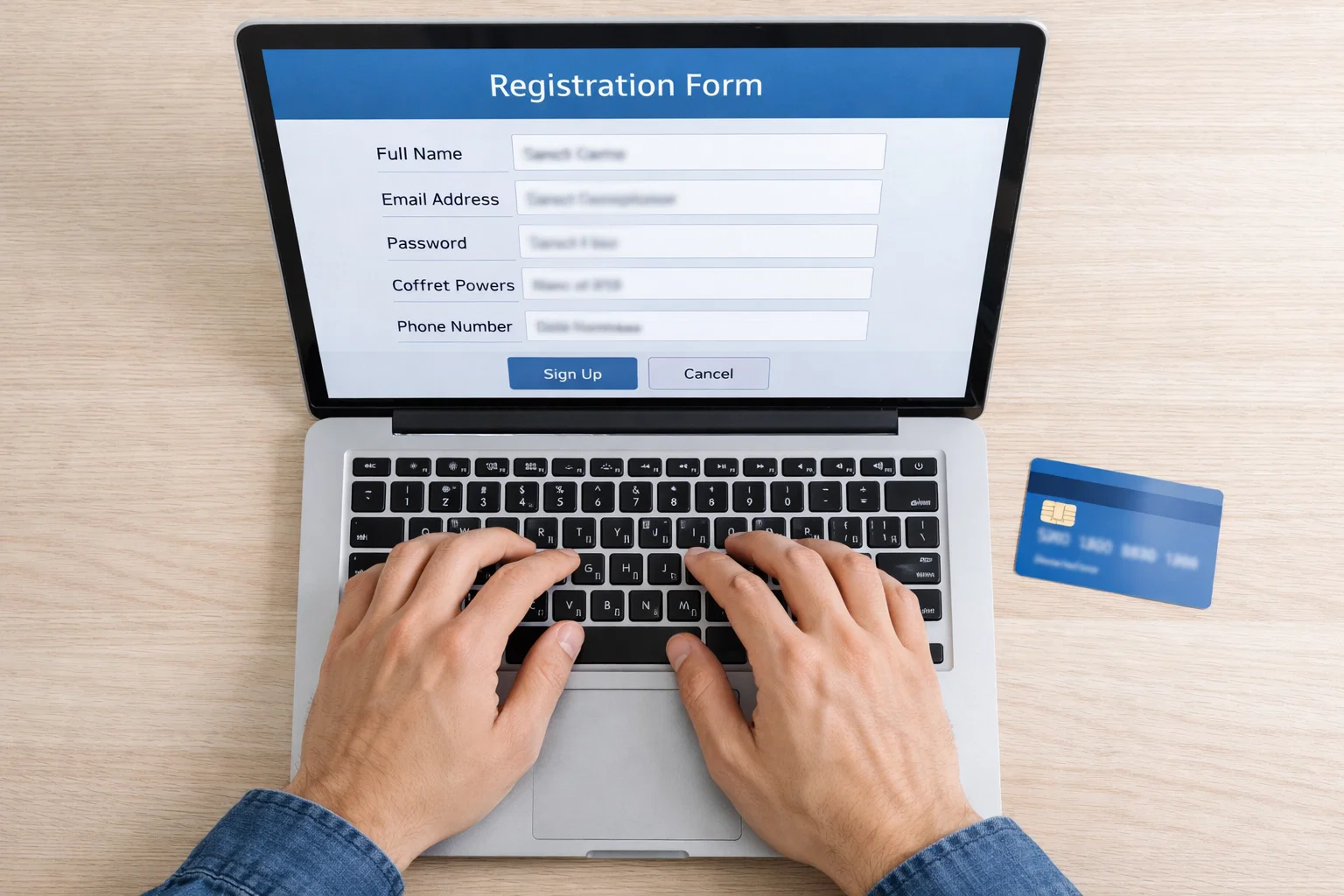Manos escribiendo datos de registro en formulario web de apuestas