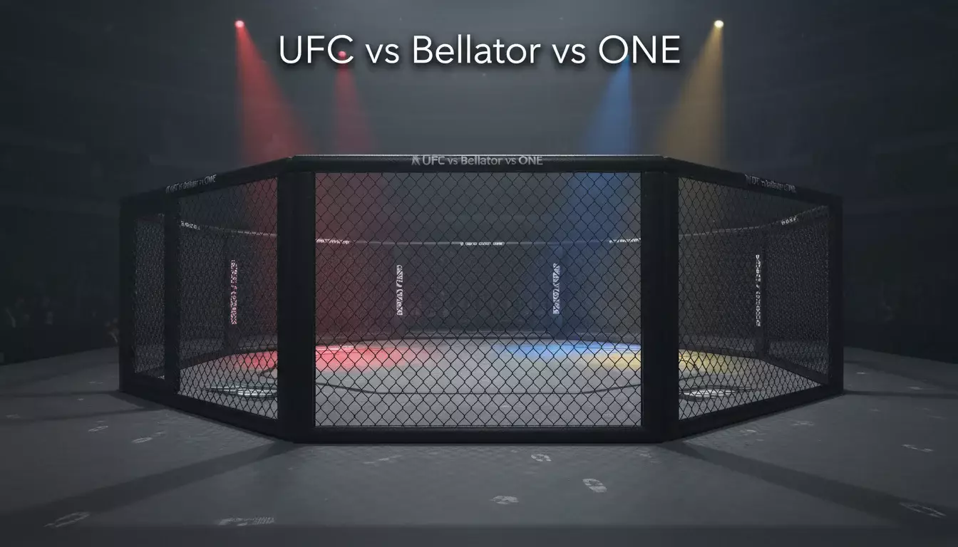 Octágono de MMA vacío iluminado antes de un evento de artes marciales mixtas